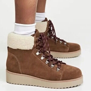 Sam Edelman Franc Toffee Brown Sherpa Trim Hiker Booties Size 7.5
